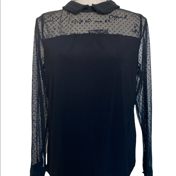 CeCe Mixed Media Collar Top - Size M - Picture 1 of 8